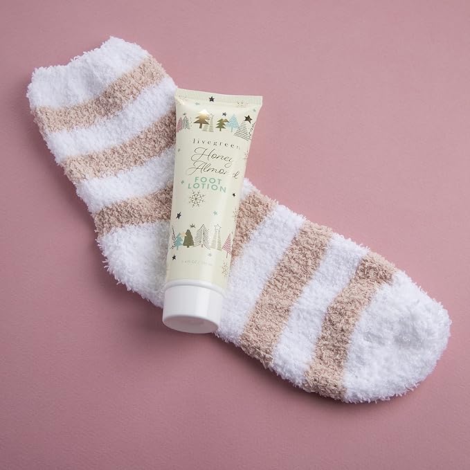 Live Green Bath and Body Set- Foot Spa Set with Fuzzy Socks, Lotion, and Scrub (Honey Almond)-VivaGrace Women