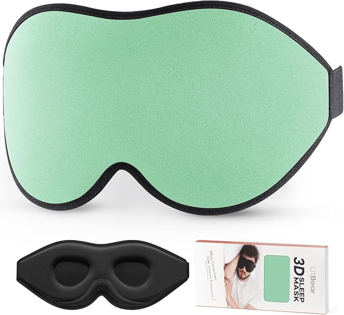 LitBear Sleep Mask for Side Sleeper Women Men, Eye Mask for Sleeping Light Blocking, 3D Contoured Cup Sleeping Mask, Soft Breathable Sleep Eye Mask with Adjustable Strap for Flight, Mint Green-VivaGrace Women