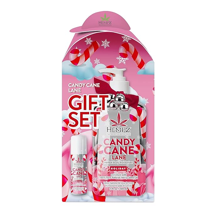 Hempz Holiday Gift Set, Candy Cane Lane Moisturizer (17 Oz) & Lip Balm (.44 Oz) – Holiday Moisturizing Lip Balm & Hydrating Lotion Skin Care Gift Set for Women & Men for Combatting Dry Lips & Skin-VivaGrace Women