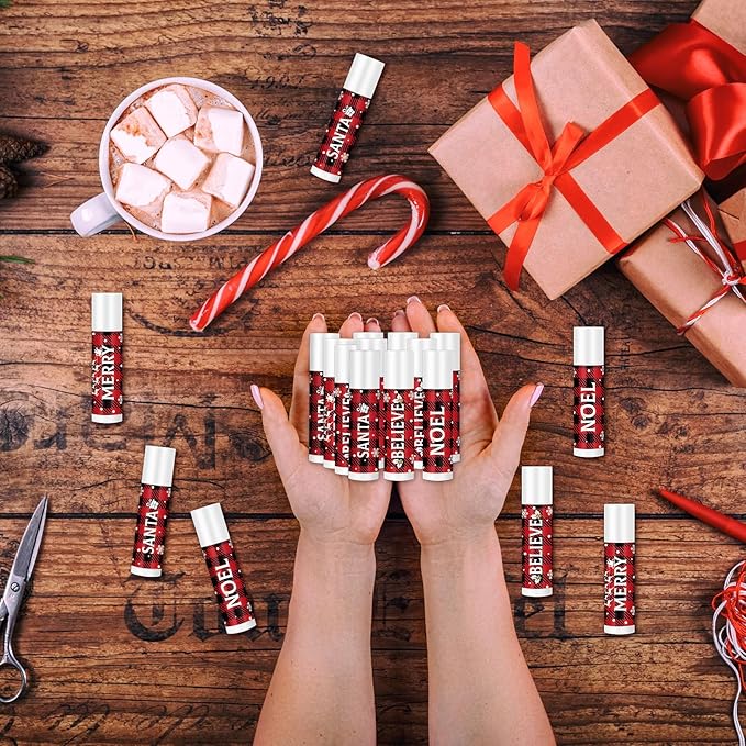 Sosation 80 Pcs Christmas Flavored Lip Balm Bulk Holiday Christmas Stocking Gift Set Celebrate Lip Balm Stick Beauty Lip Care-VivaGrace Women