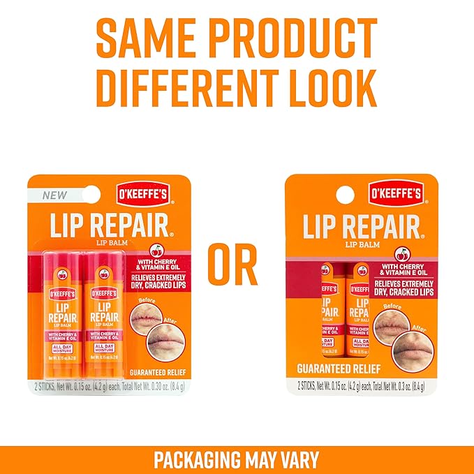 O'Keeffe's Lip Repair Lip Balm with Cherry & Vitamin E Oil, Stick, Twin Pack-VivaGrace Women