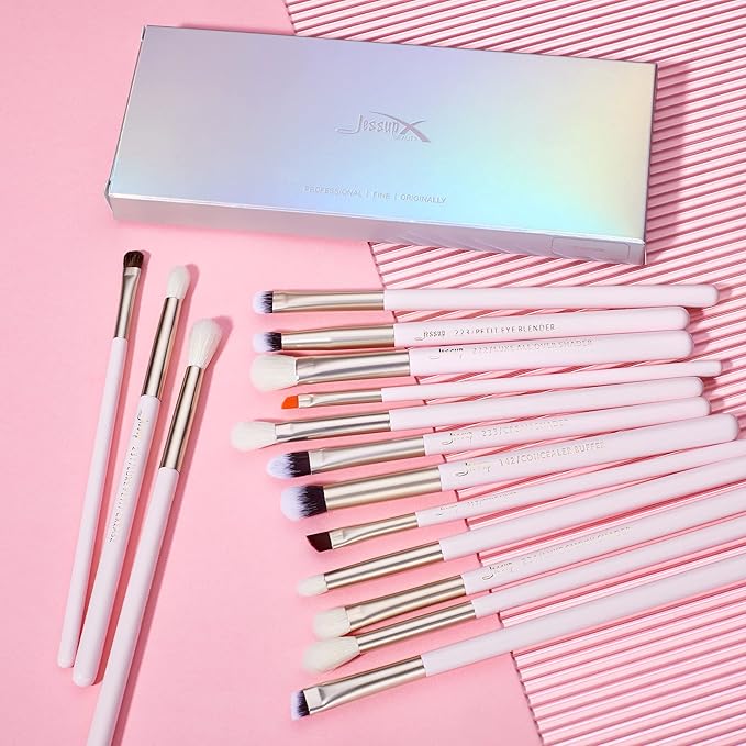 Jessup Eyeshadow Brushes 15pcs, Natural Eye Brush Set for Eyeshadow Blending Concealer Eyebrow Eyeliner, Blushing Bride T294-VivaGrace Women