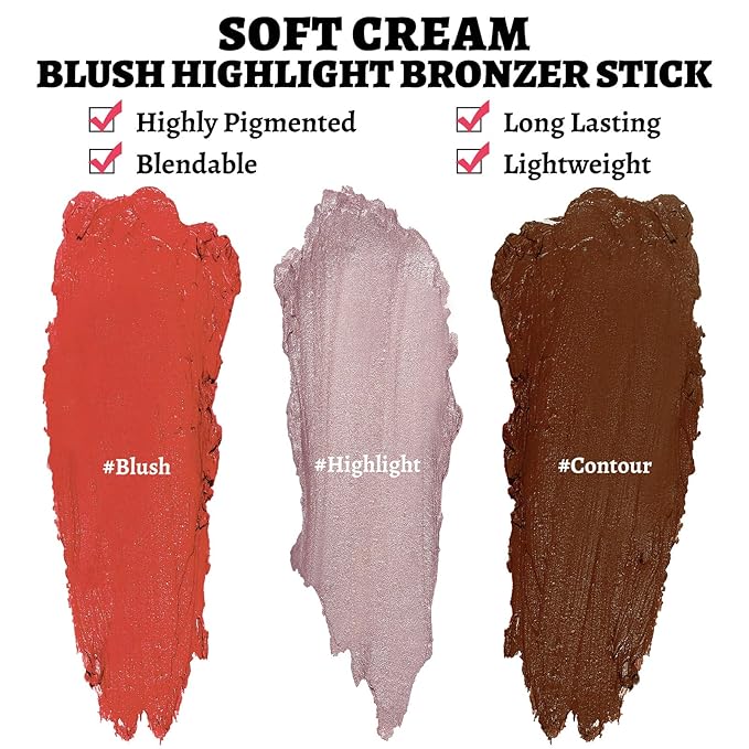 3Pcs Multi-Use Face Makeup Sticks Sets, Blendable Cream Blush Stick For Cheeks Lips, Highlighter Contour Shading Sticks Moisturizer Make Up Sets For Women (02)-VivaGrace Women