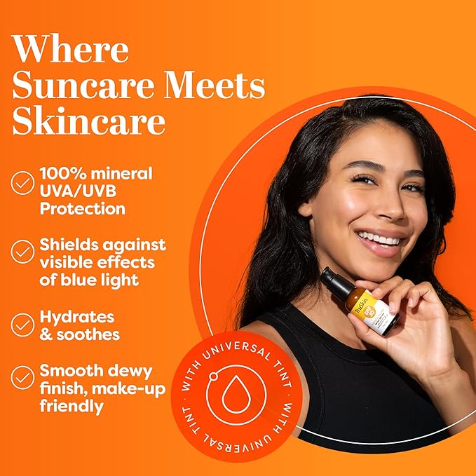 TruSkin Sunscreen Serum for Face – SPF 30 Universal Tinted Mineral Sunscreen Face Serum – Lightweight Transparent Finish – Zinc Oxide, Vitamin C, Hyaluronic Acid, Ceramides, All Skin Types, 1 fl oz-VivaGrace Women
