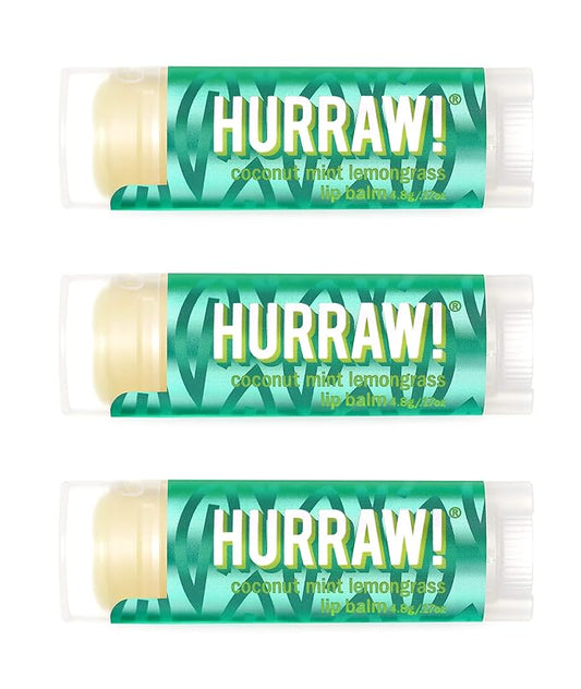 Hurraw! Coconut, Mint, Lemongrass (Pitta) Lip Balm, 3 Pack: Organic, Certified Vegan, Cruelty and Gluten Free. Non-GMO, 100% Natural Ingredients. Bee, Shea, Soy and Palm Free. Made in USA-VivaGrace Women