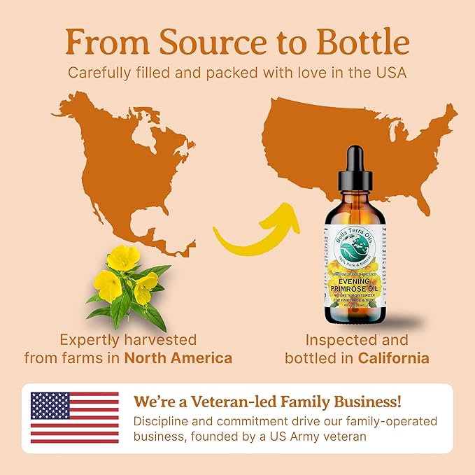 Bella Terra Oils - Organic Evening Primrose Oil 8 oz - Harvested for Excellence, Packed with Nutrients & Omega-6, Perfect Elixir for Enhancing Natural Beauty-VivaGrace Women