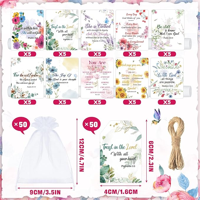50 Sets Christian Gifts Bulk Lip Balms for Women Honey Religious Scripture Bible Verse Lip Balm Inspirational Motivational Thank you Gifts Floral Church Sunday School Party Favors-VivaGrace Women
