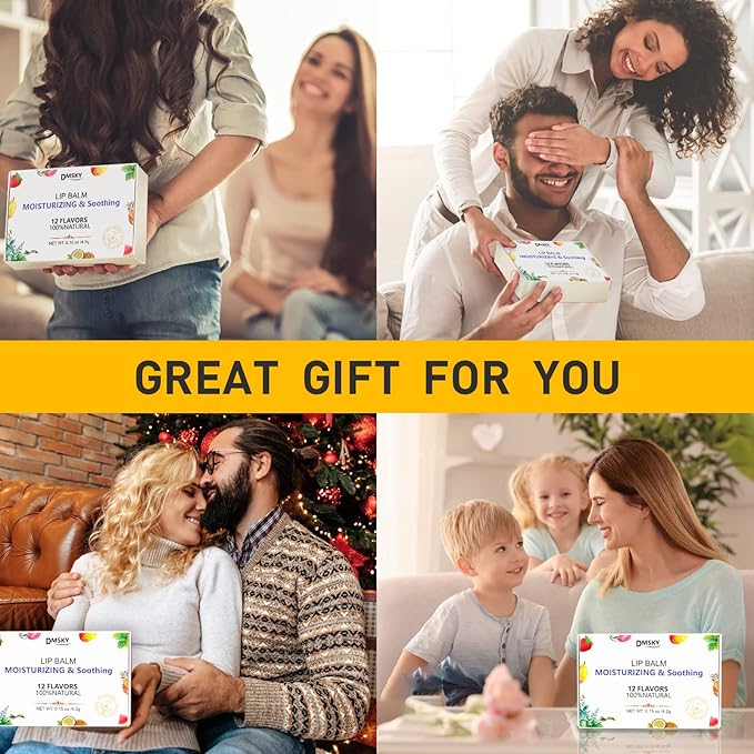 DMSKY 12 Pack Lip Balm, Natural Lip Balm Bulk with Vitamin E and Coconut Oil, Moisturizing Soothing Chapped Lips, Gifts for Women Stocking Stuffers Party Favors-VivaGrace Women