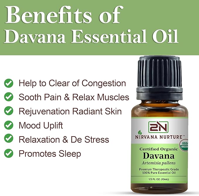 Davana Essential Oil USDA Certified Organic 100% Pure Premium Therapeutic Grade, Undiluted - Aromatherapy Diffuser for Calm and Relaxation, Skin Care, Hair Care-VivaGrace Women