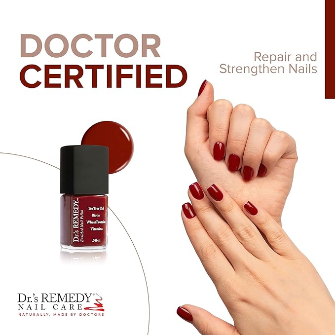 Dr’s Remedy Enriched Nail Polish: Non Toxic, All Natural, and Organic - Doctor Formulated: Strengthens, Restores, Heals, and Protects '24-Free' - REMEDY Red