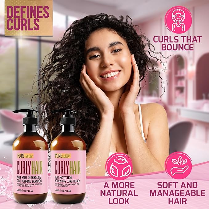Curly Hair Shampoo and Conditioner Set - Sulfate Free and Color Safe - For Wavy, Frizzy, Fine, Black and Permed Styles - Moisturizing for Men and Women - Deep Curl Hydrating Products with Argan Oil-VivaGrace Women