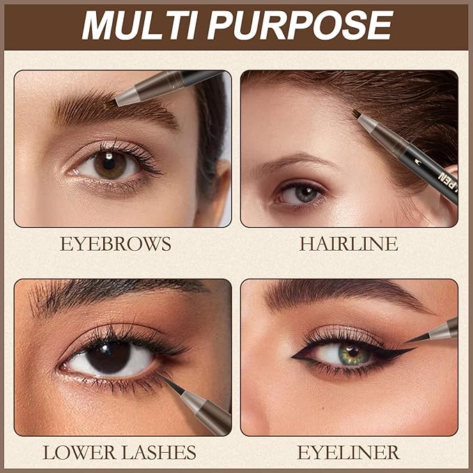 Boobeen 2pcs Waterproof Eyebrow Pen，Dual-Ended Eyeliner Microblading Eyebrow Pencil for Women，Long Lasting Hair-Like Brow Pen with Brow Brush，Dark Brown-VivaGrace Women