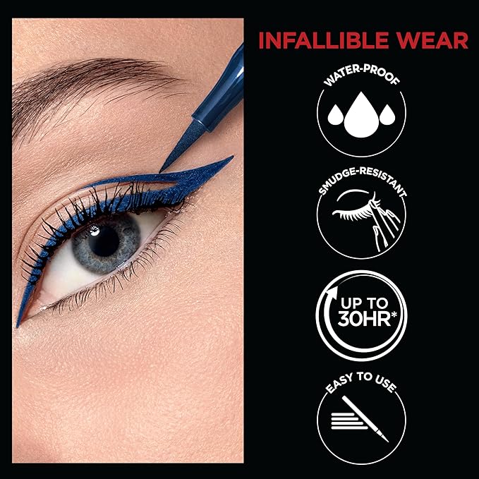 L'Oreal Paris Cosmetics Paris Makeup Infallible Grip Precision Felt Eyeliner, Smudge Resistant, Long Lasting Waterproof Eyeliner, Blue, Blue, 0.03 fl oz