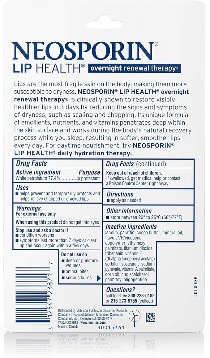 Neosporin Lip Health Overnight Healthy Lips Renewal Therapy Petrolatum Lip Protectant, 0.27oz. (Pack of 2)-VivaGrace Women