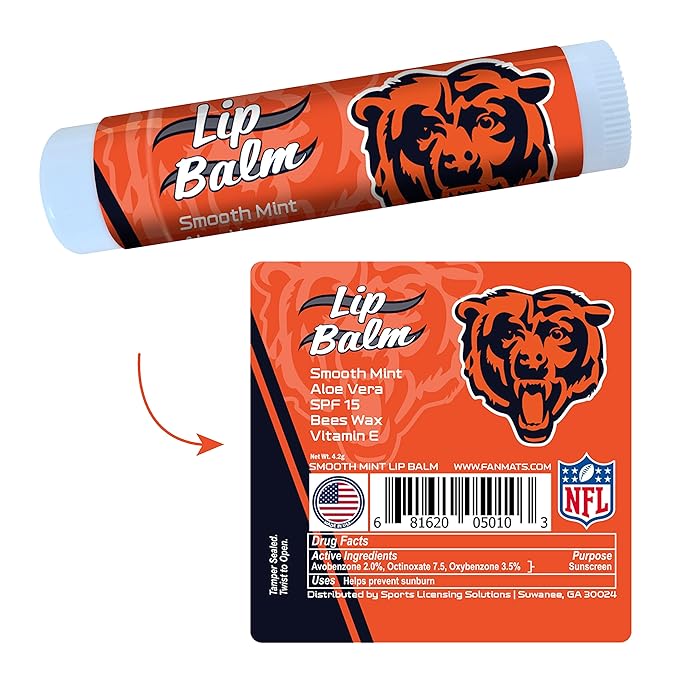 FANMATS 34628 Chicago Bears Smooth Mint SPF 15 Lip Balm-VivaGrace Women