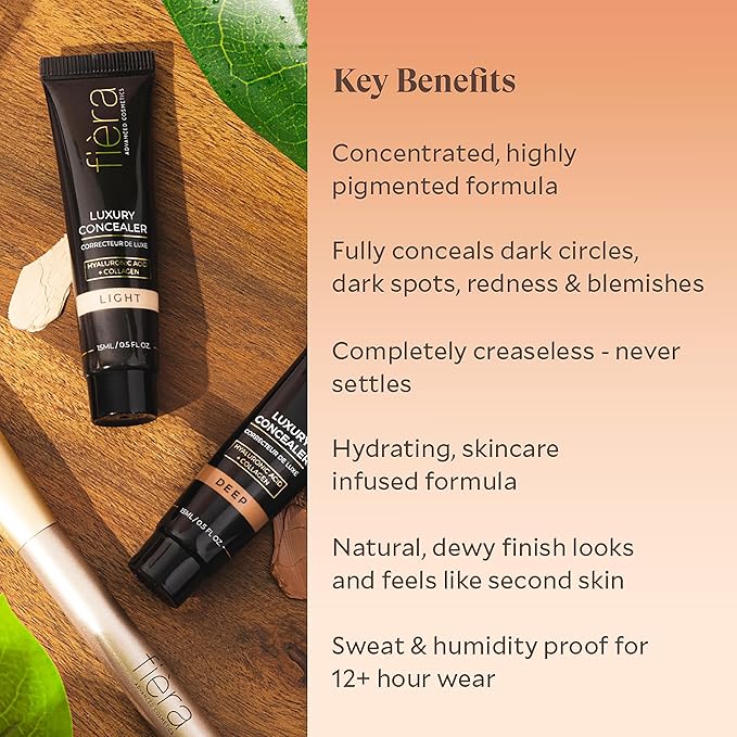 Fièra Luxury Concealer with Anti-Aging - All Day Coverage for Dark Circles, Fine Lines, Wrinkles & Spots - Caramel, 0.5 Ounce-VivaGrace Women