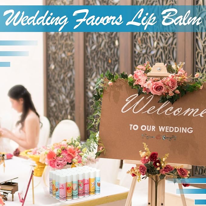 48 Pcs Beach Wedding Favors Thank You Lip Balms Bulk Wedding Lip Balm Appreciation Gift Flamingo Lip Balms Tropical Bridal Lip Balm for Guest Bridesmaid Bachelorette Party Graduate Teacher-VivaGrace Women