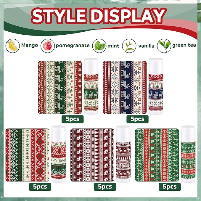 Dunzy 50 Pcs Lip Balm in Bulk Christmas Gift Set Moisturizing Lip Ugly Sweater Baby Shower Party Favor Supplies with Assorted Fruit Flavors for Women Men Dry Chapped Lips Holiday Gift Prize-VivaGrace Women