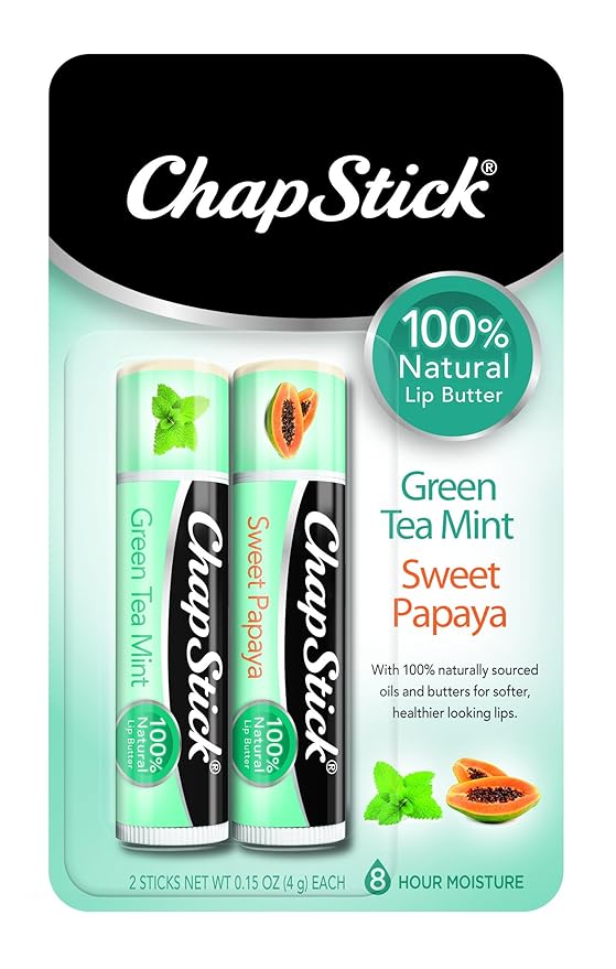 ChapStick 100% Natural Lip Butter Green Tea Mint and Sweet Papaya Lip Balm Tubes Variety Pack - 0.15 Oz Each (Pack of 2)-VivaGrace Women