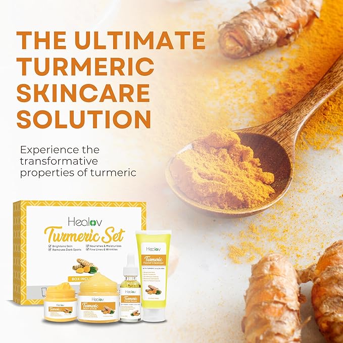 Turmeric Skincare Set - Turmeric Skin Care Products Brightening & Acne - Turmeric Skin Care Kit, Turmeric Skin Care Set - Turmeric Cleanser, Body Scrub, Face Cream & Facial Serum-VivaGrace Women