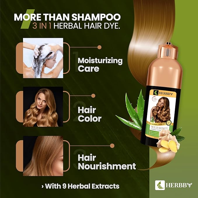 Hair Color Shampoo for Gray Hair Coverage&Color Transform with 9 Herbal Extracts –Long Lasting(6-8 Weeks),Shiny,Evenly Colored,Instant Hair Dye Shampoo&Conditioner, 500 Ml (WILD HONEY COLOR)-VivaGrace Women