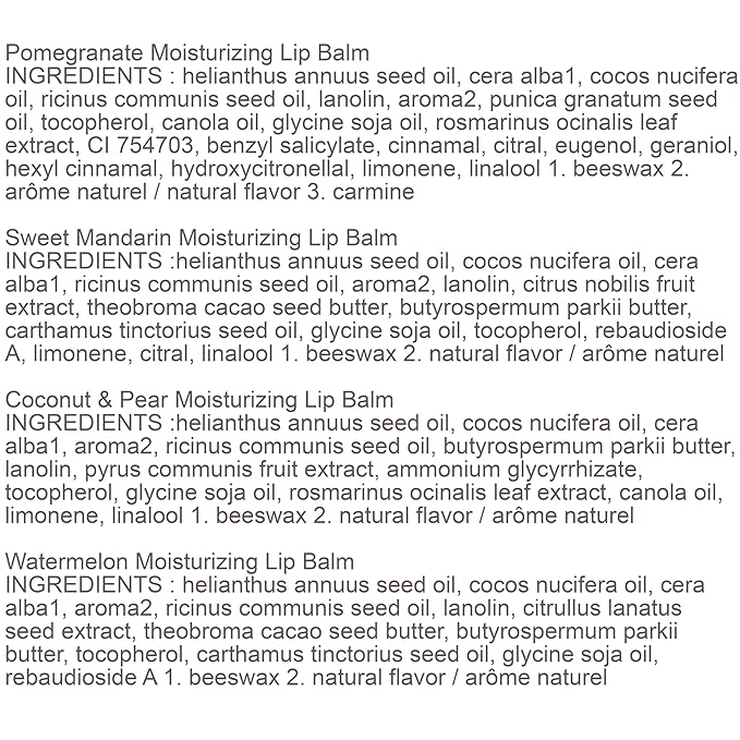 Burt's Bees Gifts, 4 Lip Balm Products, Just Picked Set - Pomegranate, Sweet Mandarin, Coconut Pear & Watermelon (4 Pack)-VivaGrace Women