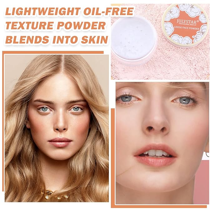 2PCS Setting Powder Loose Face Powder Matte Soft Smooth Oil Control Long Lasting Loose Setting Powder Makeup for Natural Flawless（01#Translucent+02# Pink Complexion）-VivaGrace Women