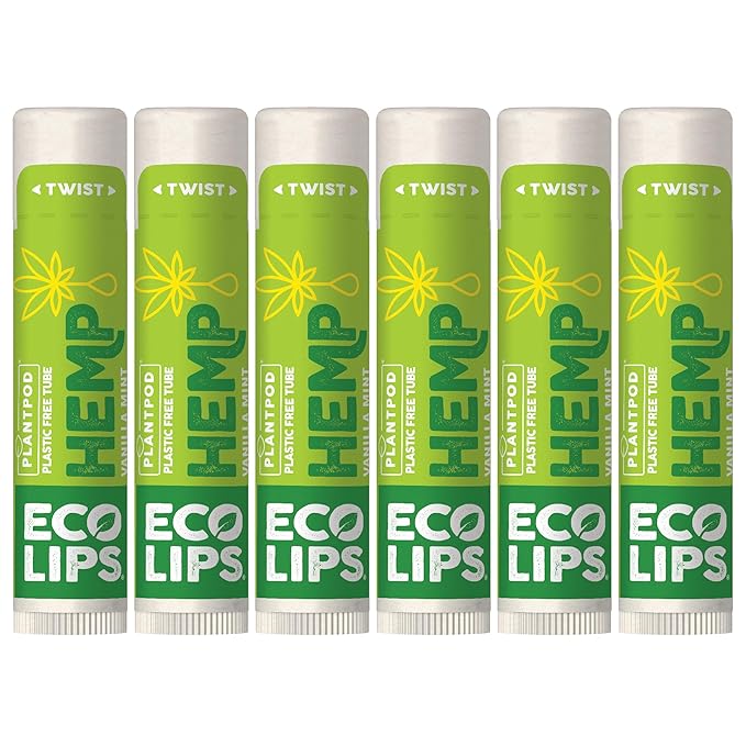 Eco Lips Organic Hemp Lip Balm with Beeswax, Coconut Oil, Vitamin E. Best Lip Balm to Soothe & Moisturize Dry, Chapped Lips (Vanilla Mint, 6-Pack)-VivaGrace Women