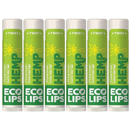 Eco Lips Organic Hemp Lip Balm with Beeswax, Coconut Oil, Vitamin E. Best Lip Balm to Soothe & Moisturize Dry, Chapped Lips (Vanilla Mint, 6-Pack)-VivaGrace Women