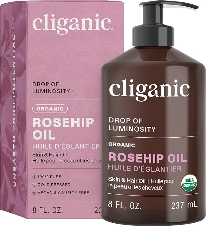 Cliganic Organic Rosehip Seed Oil for Face, 100% Pure | Natural Cold Pressed Unrefined Non-GMO | Carrier Oil for Skin, Hair & Nails (Packaging May Vary)-VivaGrace Women