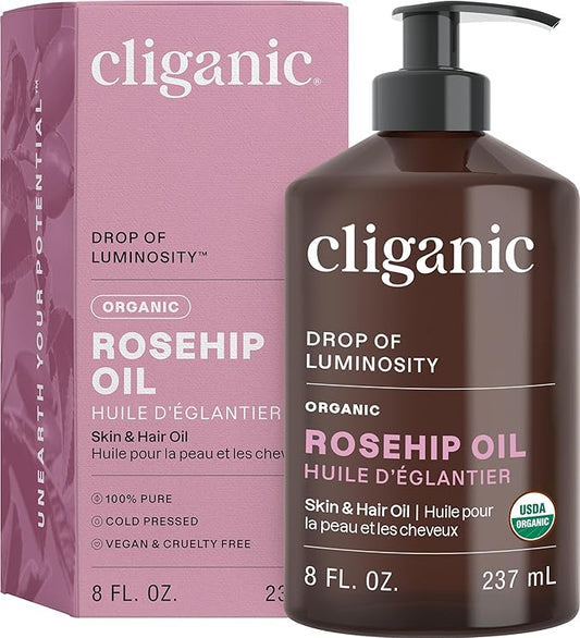 Cliganic Organic Rosehip Seed Oil for Face, 100% Pure | Natural Cold Pressed Unrefined Non-GMO | Carrier Oil for Skin, Hair & Nails (Packaging May Vary)-VivaGrace Women