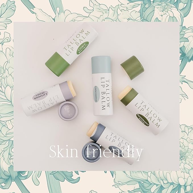 Organic Tallow Lip Balm (Citrus Bouquet) from 100% Grass Fed Cows. Super hydrating with Tallow, Olive Oil, Honey, and Beeswax. Sustainable Cardboard Tubes & Hand Filled. Jumbo Size 0.5 oz.-VivaGrace Women