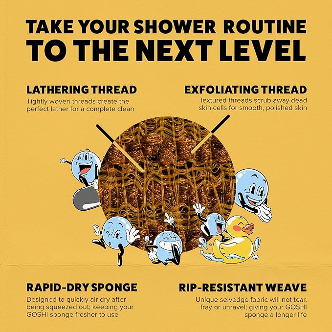 GOSHI Exfoliating Shower Sponge - Rip-Resistant, Rapid-Drying Exfoliating Bath Sponge for All Skin Types - Marigold Yellow - Made in Japan-VivaGrace Women