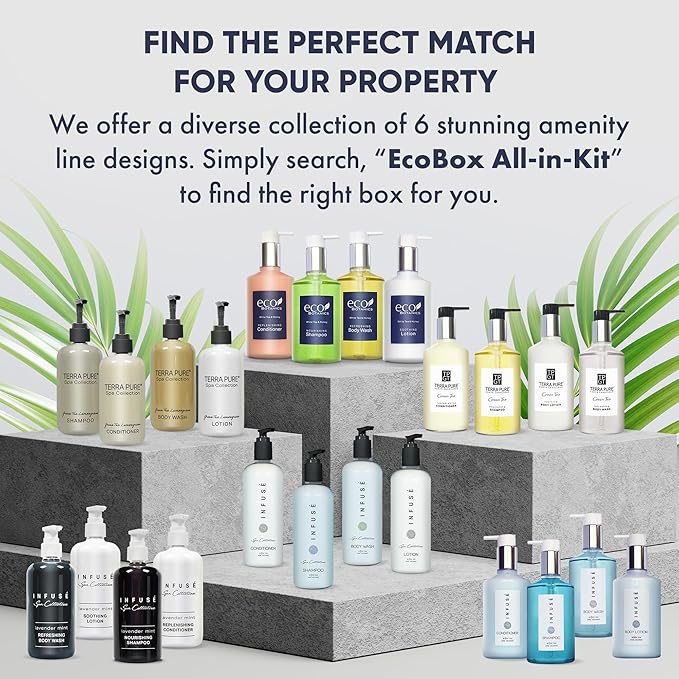 1-Shoppe Infuse 40 Piece Ecobox All-In-Kit | White Tea and Coconut Soap | 12 Shampoo, 8 Conditioner, 12 Body Wash & 8 Lotion | 10oz Hotel Soaps and Toiletries Bulk | Personal Care Products-VivaGrace Women