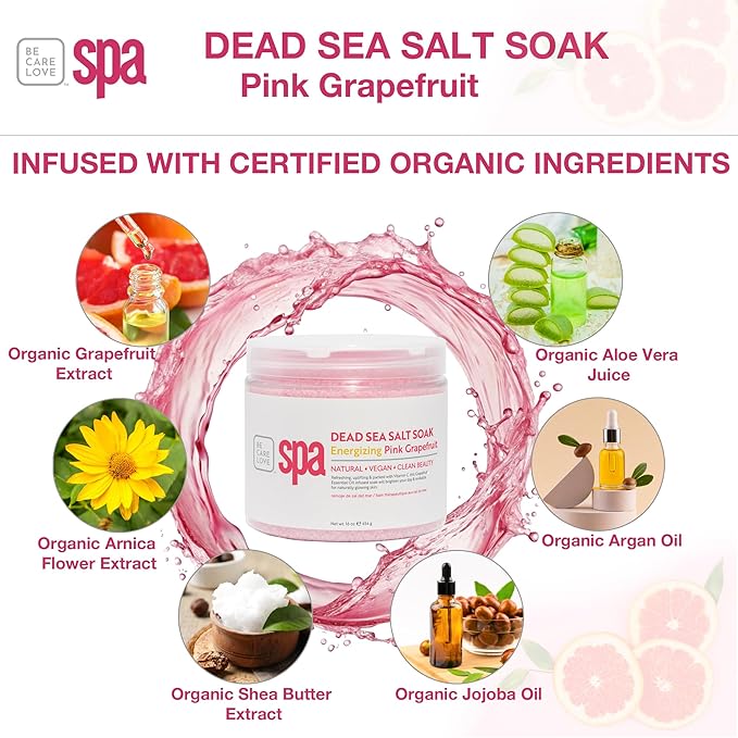 BCL SPA Dead Sea Salt Soak - bath salt with organic Pink Grapefruit, Shae Butter, Arnica, Aloe Vera juice, Chamomile, Argan oil & Jojoba oil skin exfoliator - Home/Professional use 16 fl oz-VivaGrace Women