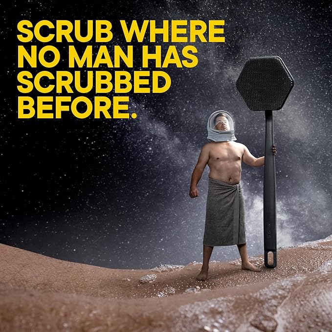 TOOLETRIES Silicone Back Scrubber - Exfoliating Shower Brush, Back Washer for Men, Durable Back Brush with Long Handle - Long Lasting Bath & Shower Accessories - Charcoal-VivaGrace Women