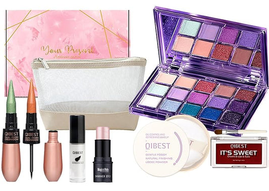 All-in-one Makeup Set Holiday Gift Surprise | Full Makeup Kit for Women Essential Starter Bundle Include Eyeshadow Palette Lipstick Blush Concealer Face Powder Eyeliner Mascara Soft Brush-VivaGrace Women