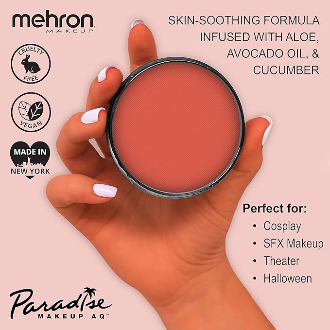Mehron Makeup Paradise Makeup AQ Pro Size | Stage & Screen Performance, Face & Body Painting, Beauty, Cosplay, and Halloween | Water Activated Face Paint, Body Paint 1.4 oz (40 g) - Coral-VivaGrace Women