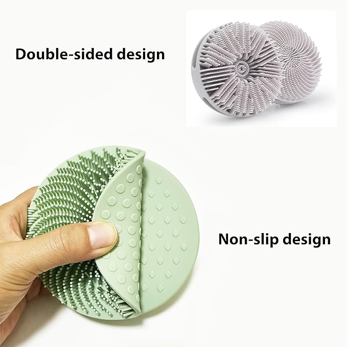 2 PC Silicone Exfoliating Body Scrubber, Silicone Body Shampoo Brush, Soft Silicone Loofah for Sensitive Skin, Shower Silicone Hair Scalp Massager, Easy to Clean, Lather Well(Gray&Green)-VivaGrace Women