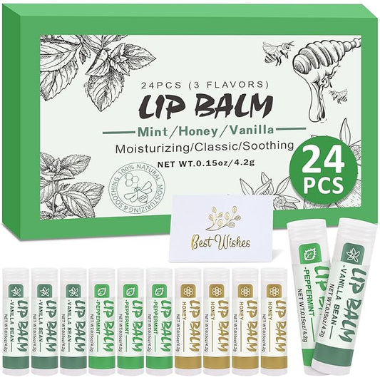 24 Pack Lip Balm Bulk, Vanilla Mint Honey, 100% Natural Lip Balm with Vitamin E and Coconut Oil, Moisturizing Lip Balm for Dry Lips-VivaGrace Women