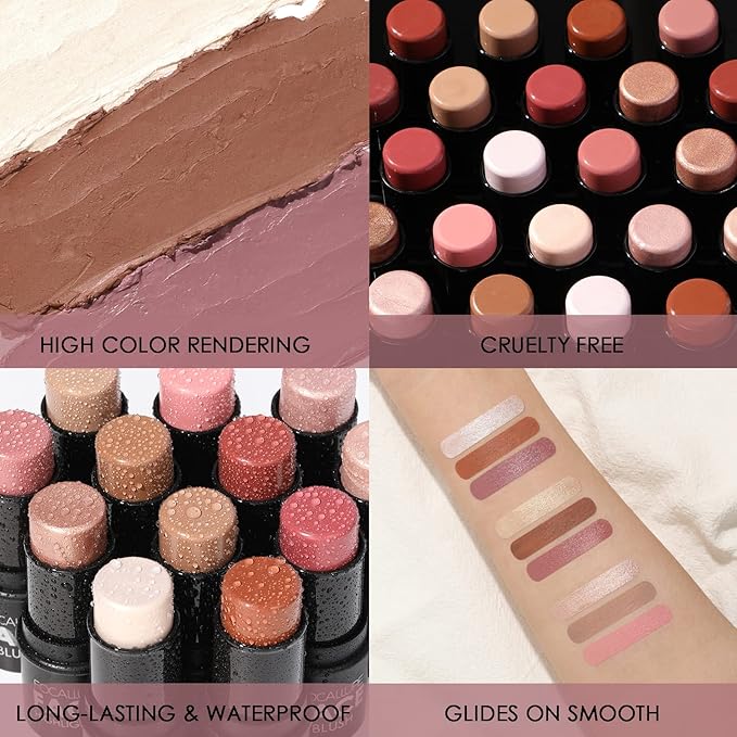 FOCALLURE 3 Pcs Cream Contour Sticks,Shades with Highlighter & Bronzer & Blush,Non-greasy Long-wear Face Contouring Pen,Easy to Sculpt the Face and Create a Lightweight Finishing Makeup,NEUTRAL-VivaGrace Women