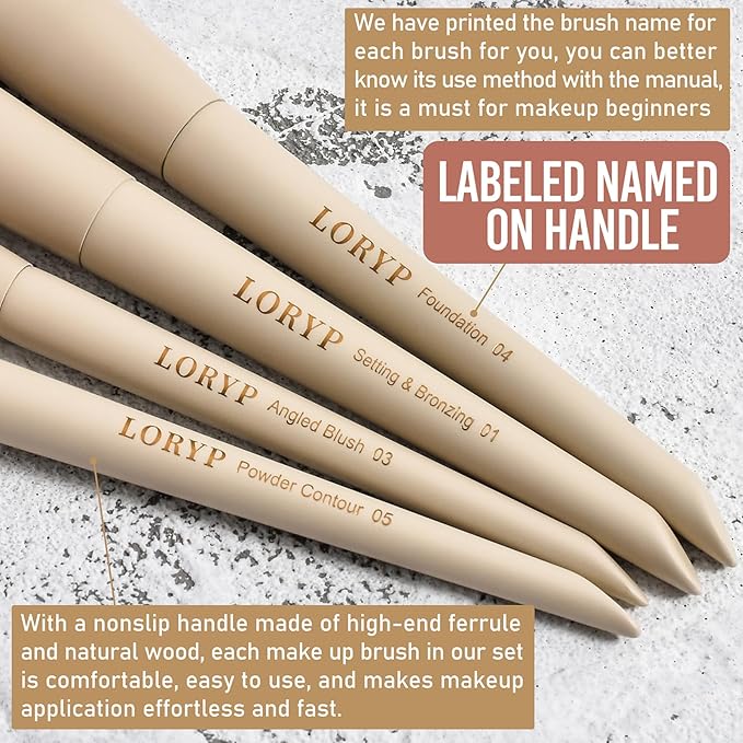 LORYP 18 Piece Makeup Brushes Set Labeled Face and Eye Brush Set Complete with Foundation, Concealer, Contour, Blending, Blush, Eyeshadow Brushes with Travel Holder Case-VivaGrace Women
