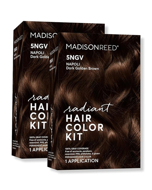 Madison Reed Radiant Hair Color Kit | 5NGV Dark Golden Brown (Napoli Brown) for 100% Gray Hair Coverage | Salon Quality Permanent Hair Dye | PPD-Free & Ammonia-Free | (Packaging May Vary) 2 Pack-VivaGrace Women