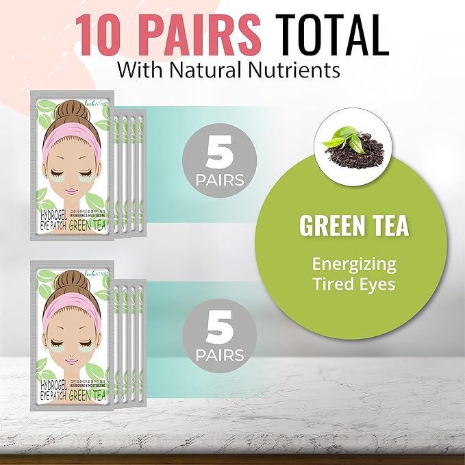 Look At Me Under Eye Patches (10 Pairs). Korean Skin Care Green Tea Hydrogel Eye Patch/Eye Pads. Dark Circle Remover and Collagen Eye Mask for Puffy Eyes. Gel Under Eye Brightener/Eye Depuffer-VivaGrace Women