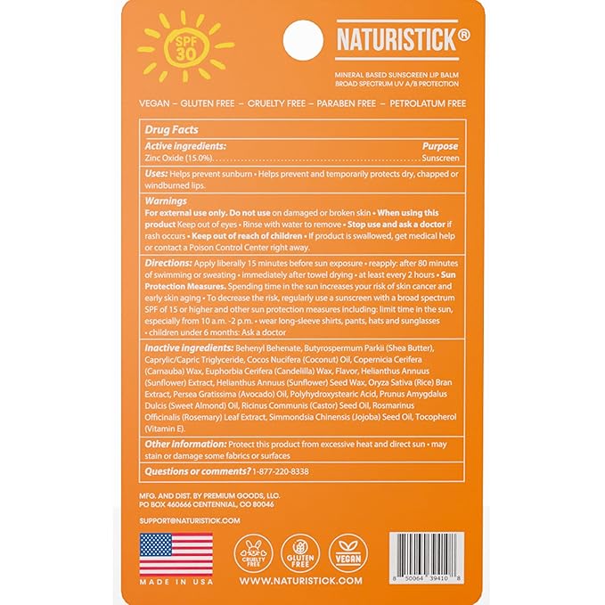 Naturistick SPF 30 Vegan Lip Balm – Mineral Sunscreen with Zinc Oxide | Broad Spectrum UVA/UVB Protection | 100% Natural, Coral-Friendly Formula | Oxybenzone Free | 5-Pack Citrus | Made in USA-VivaGrace Women