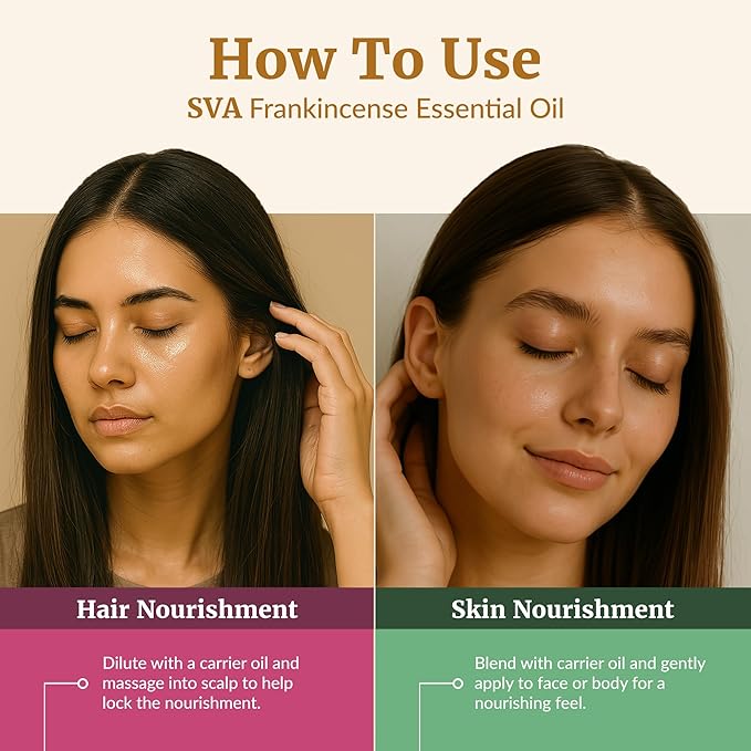 SVA Frankincense Essential Oil – 4 Fl Oz – 100% Natural Boswellia Serrata Oil - for Diffuser, Hair Care, Face, Skin Care, Aromatherapy, Scalp and Body Massage, Soap and Candle Making – with Dropper-VivaGrace Women