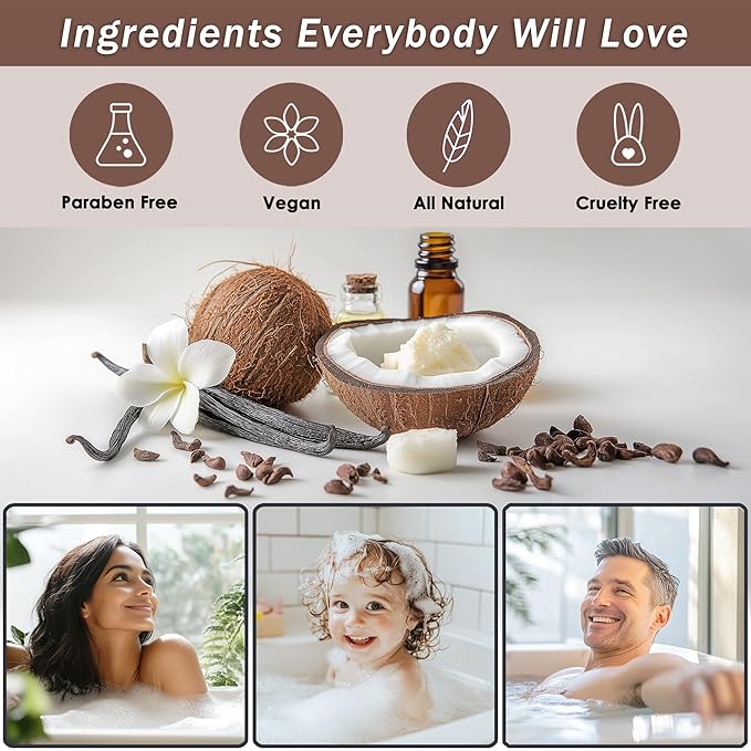 Bath Spa Gift Sets - Luxury Basket With Coconut & Vanilla - Spa Kit Includes Wash, Bubble Bath, Lotion, Bath Salts, Body Scrub, Shower Puff, Bathbombs, Soap in Wooden Basket-VivaGrace Women