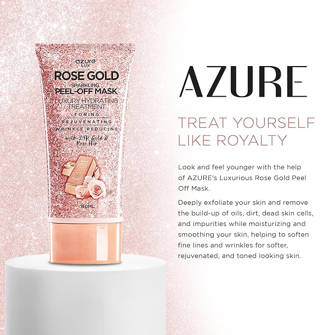 Azure Cosmetics Rose Gold Sparkling Peel-Off Face Mask – Luxury Hydrating & Firming Skincare with 24K Gold & Rose Hip Oil – Helps Reduce Fine Lines, Tone Skin & Improve Texture – 150 ml-VivaGrace Women