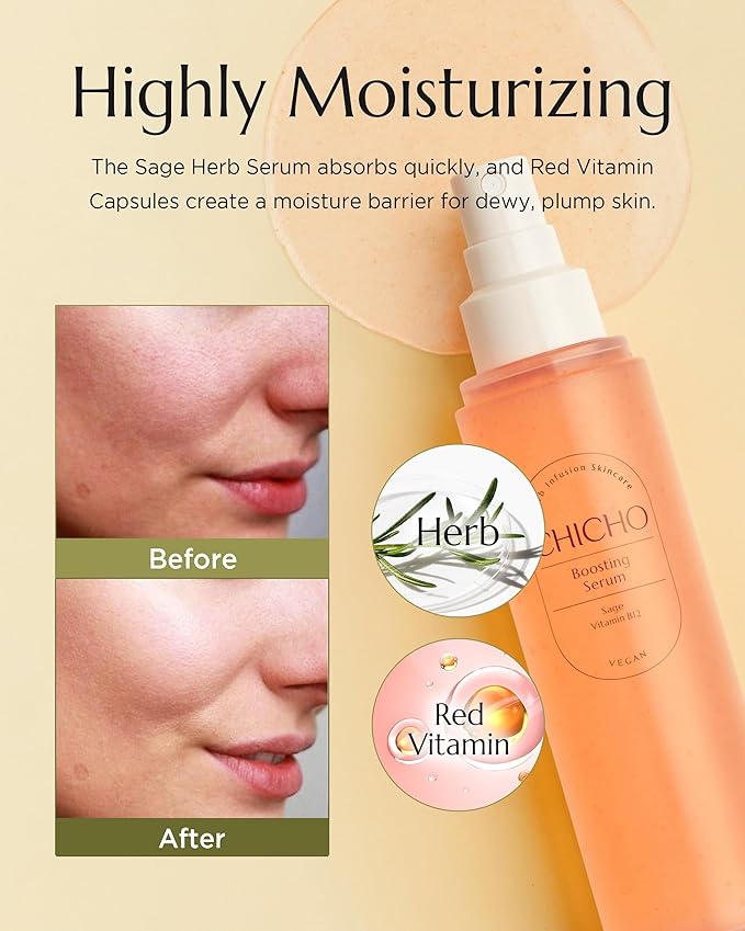 CHICHO Boosting Serum - Korean Face Spray Essnece with 88% Sage Leaf Water Vitamin B12 Niacinamide - Glow Skin Hydrating Sensitive Skin Vegan Clean Formula, 3.38 fl.oz.-VivaGrace Women