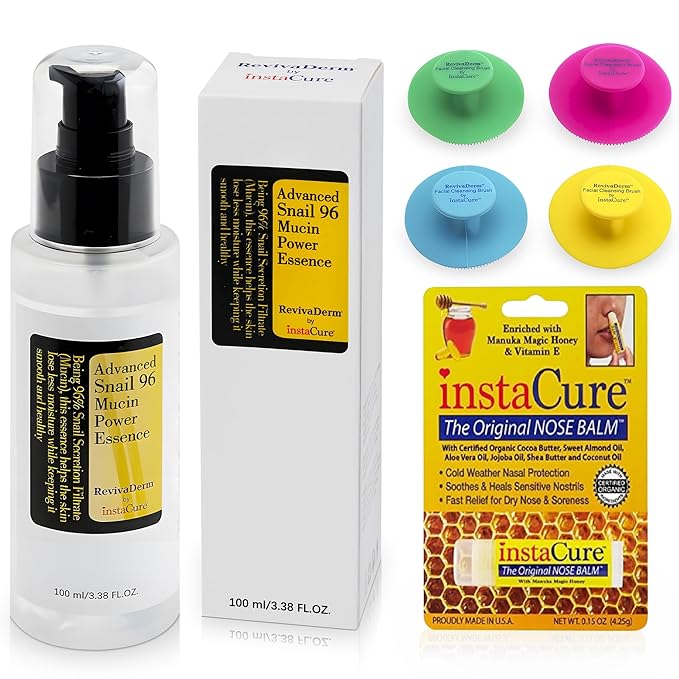 Original Nose Balm, Advanced Snail 96 Mucin Power Essence (3.38 fl oz) Bundle with 4 x Silicone Facial Cleansing Brushes & Matching Gift Box-VivaGrace Women